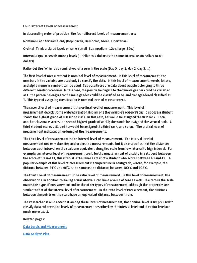 Four Different Levels Of Measurement Pdf Level Of Measurement