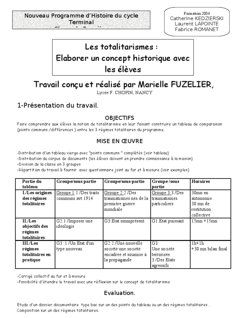 Contrôle Corrigé Sur Les Régimes Totalitaires En Terminale Les Totalitarismes Proposition de Sequence | PDF | Totalitarisme | Nazisme