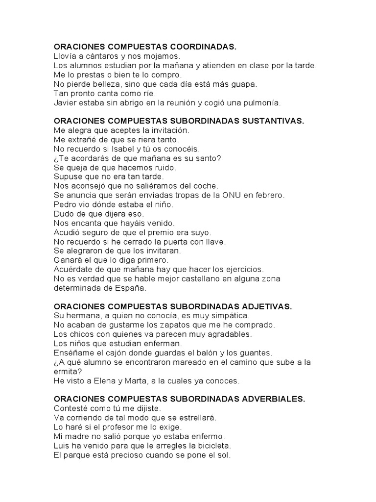 Oraciones Compuestas Coordinadas | PDF