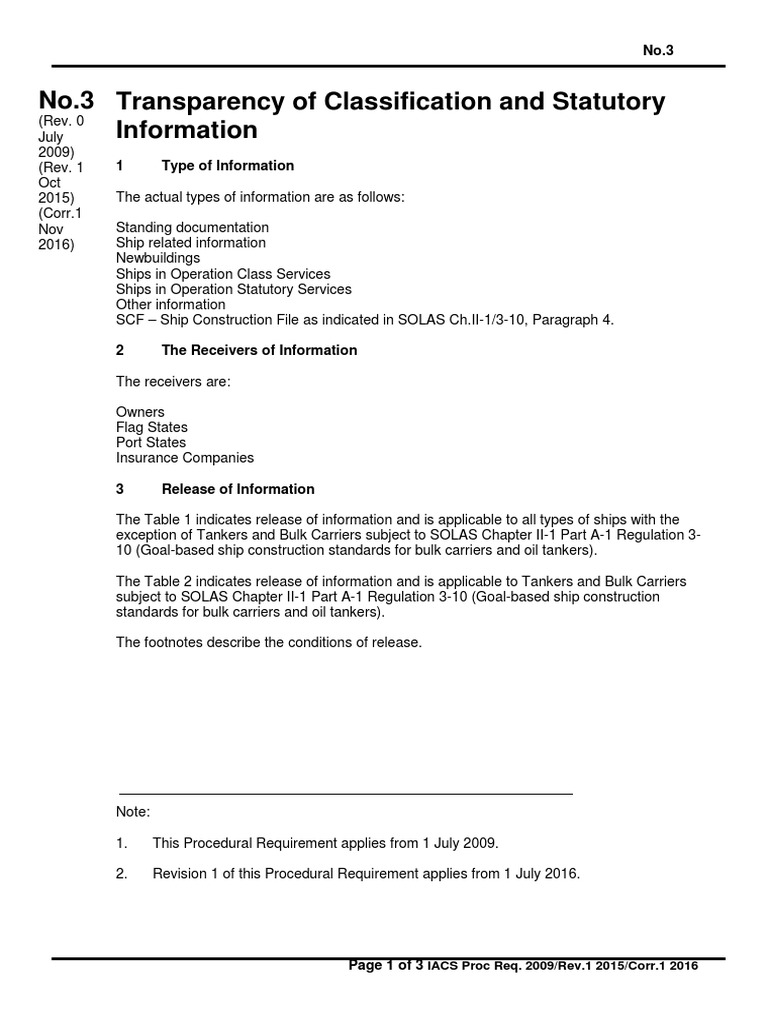 Transparency of Classification and Statutory Information No.3 | PDF ...