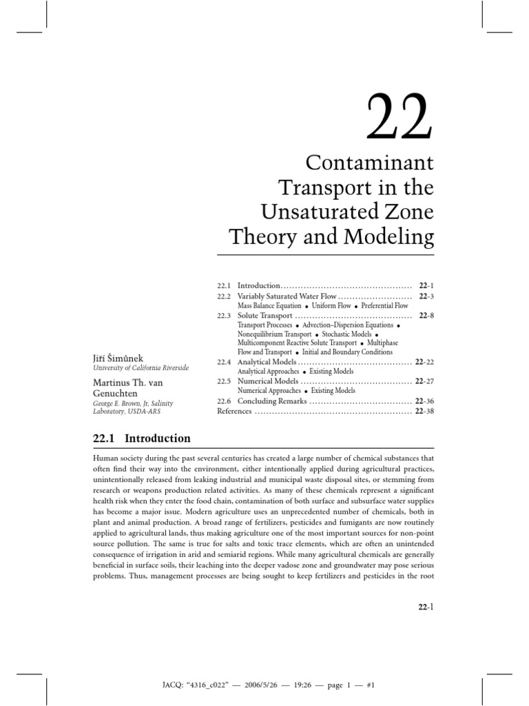 Contaminant Transport in Vadose Zone | PDF | Porosity | Diffusion