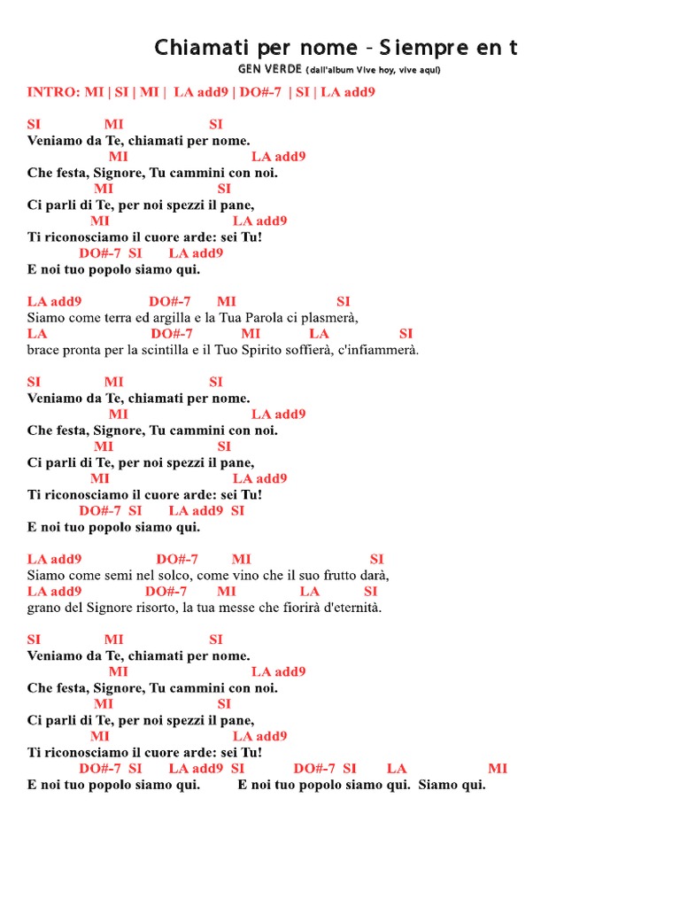 Chiamati Per Nome Siempre en Ti