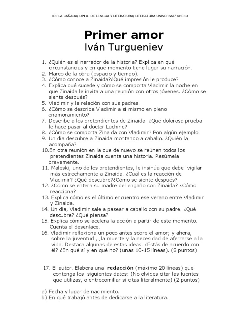 Trabajo Primer Amor Ivan Turgueniev PDF