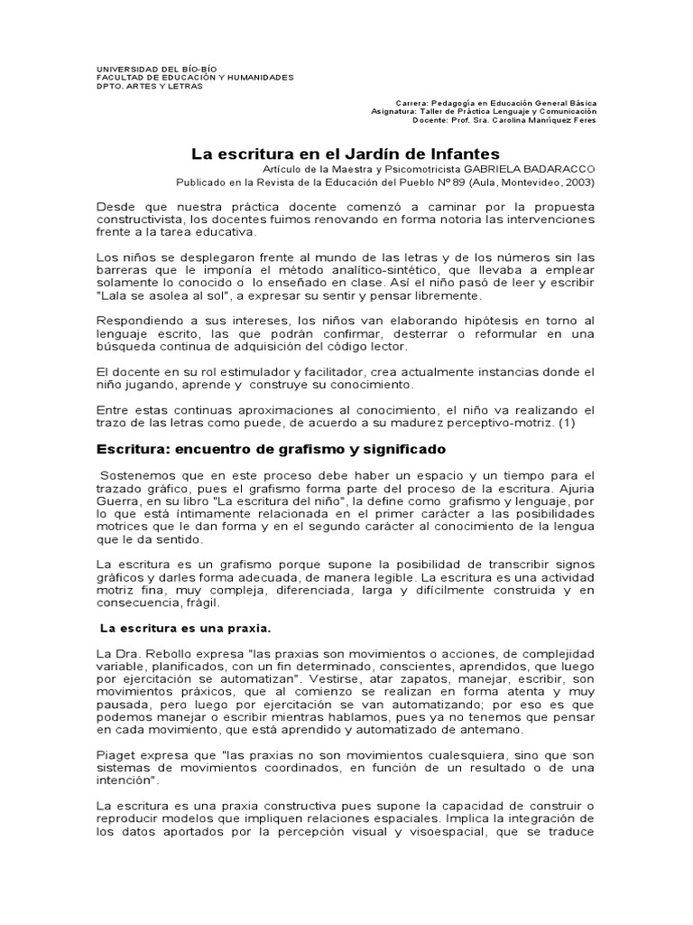 La Escritura en El Jardín de Infantes | PDF | Escritura | Cognición