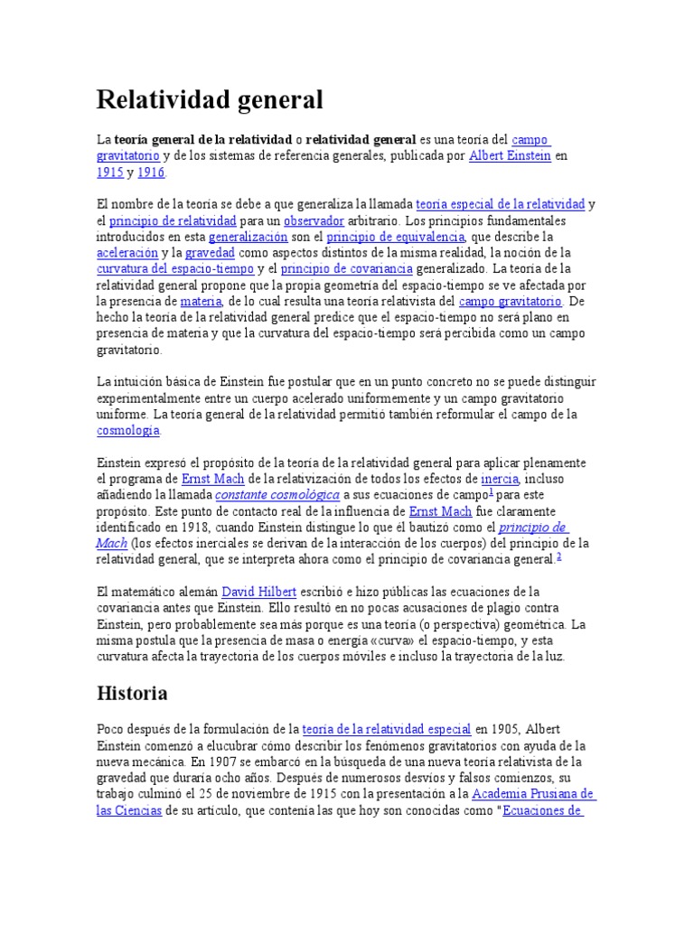 Relatividad General PDF Relatividad general Gravedad
