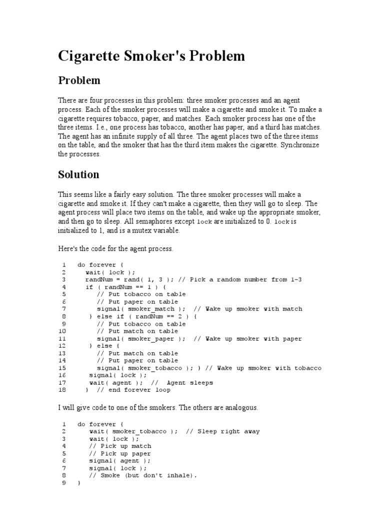 Cigarette Smokers Problem in OS Synchronization | PDF | Cigarette