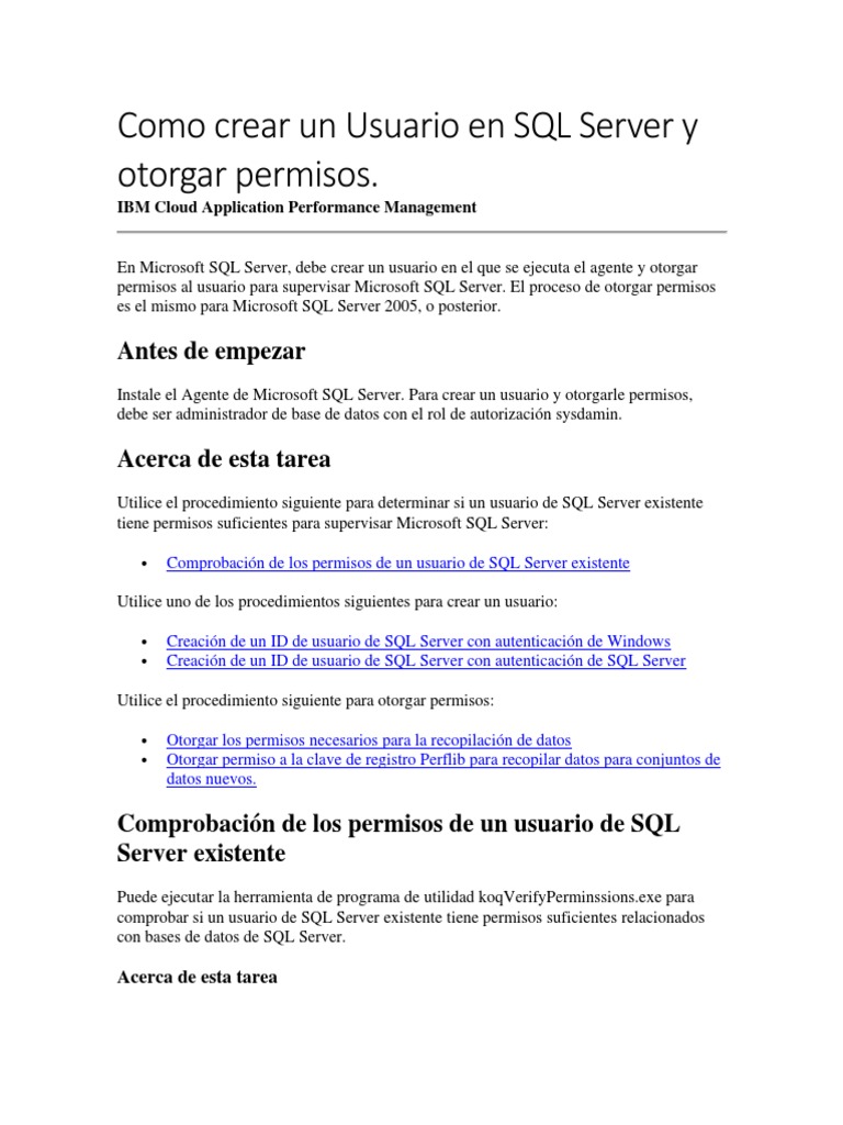 Como Crear Un Usuario en SQL Server y Otorgar Permisos | PDF | Servidor ...