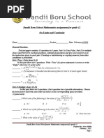 Mathematics Assignment For Grade 12 On Limits and Continuity