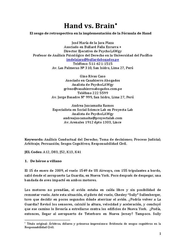 Sesgo Retrospectivo en Fórmula de Hand | PDF | Conceptos psicologicos