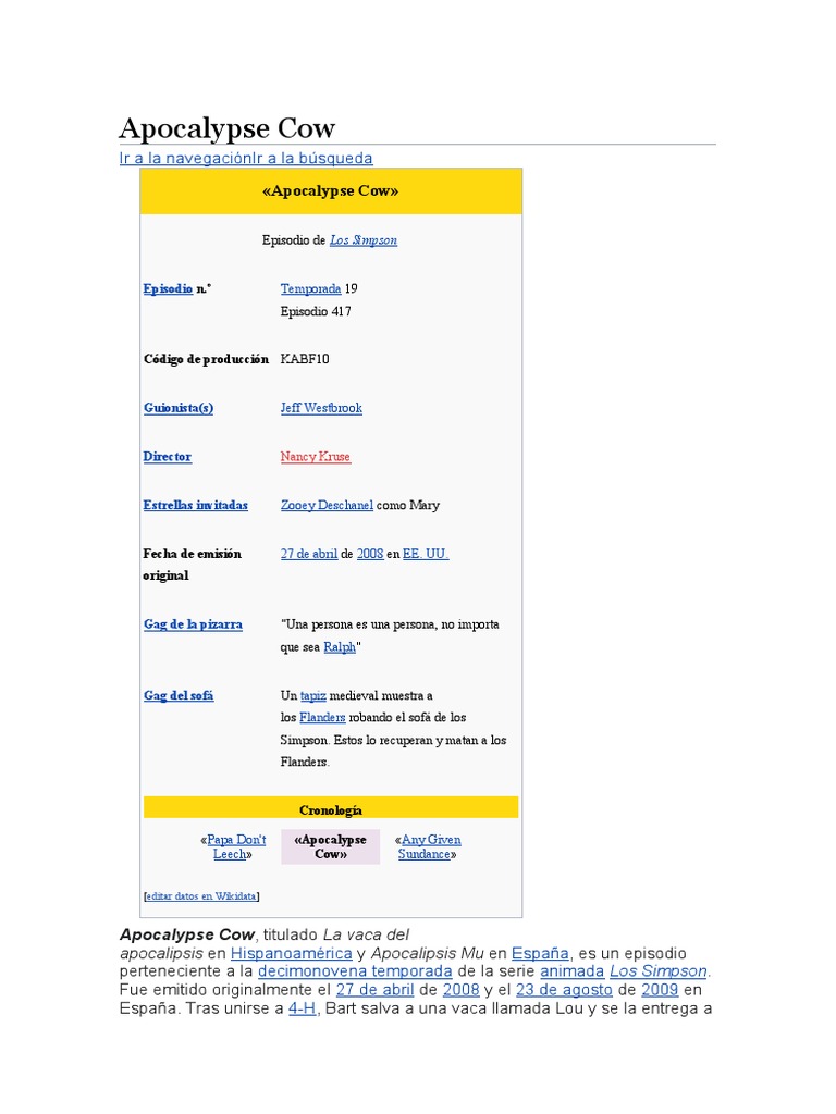 Apocalypse Cow | PDF | Los Simpsons | Los episodios de Los Simpson, image size:768x1024