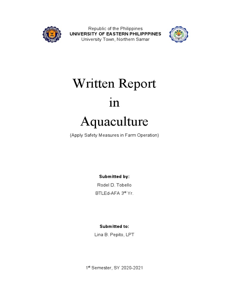 Written Report Aquaculture (Rodel D. Tobello) PDF Personal