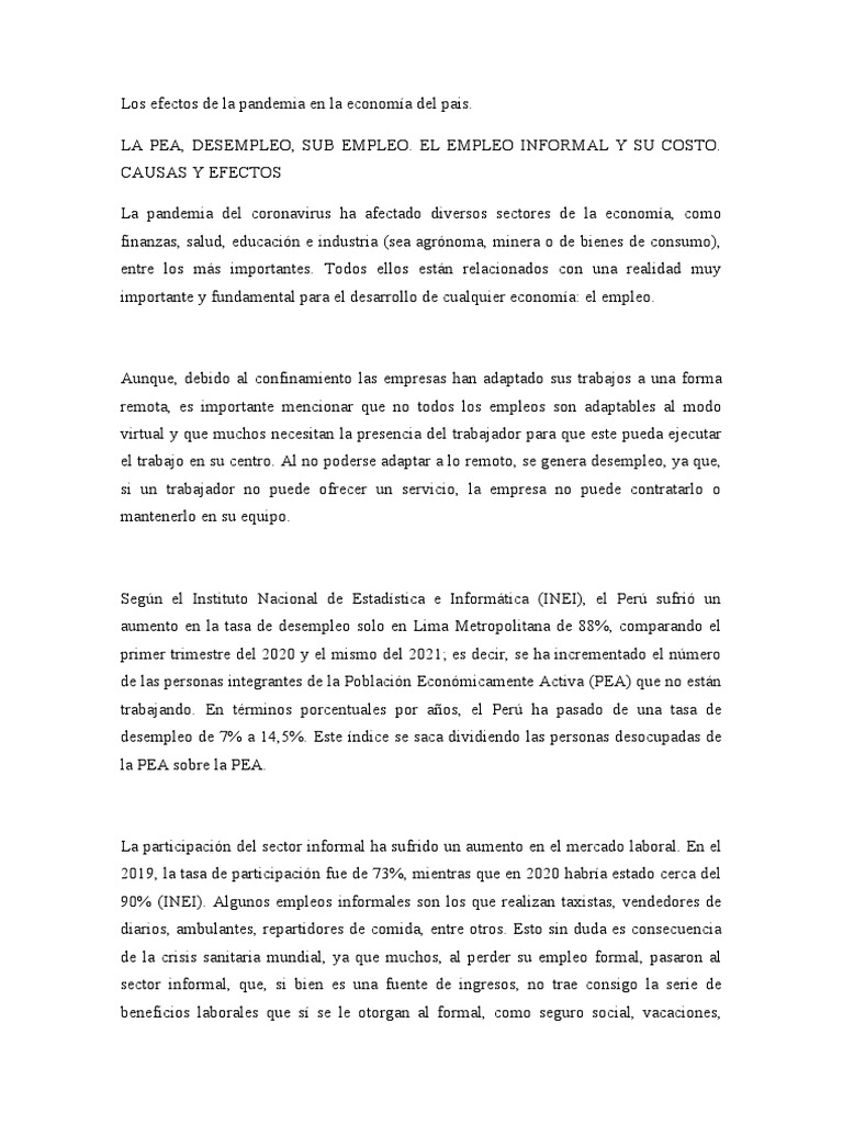 Impacto de la Pandemia en el Empleo | PDF | Desempleo | Ciencias sociales