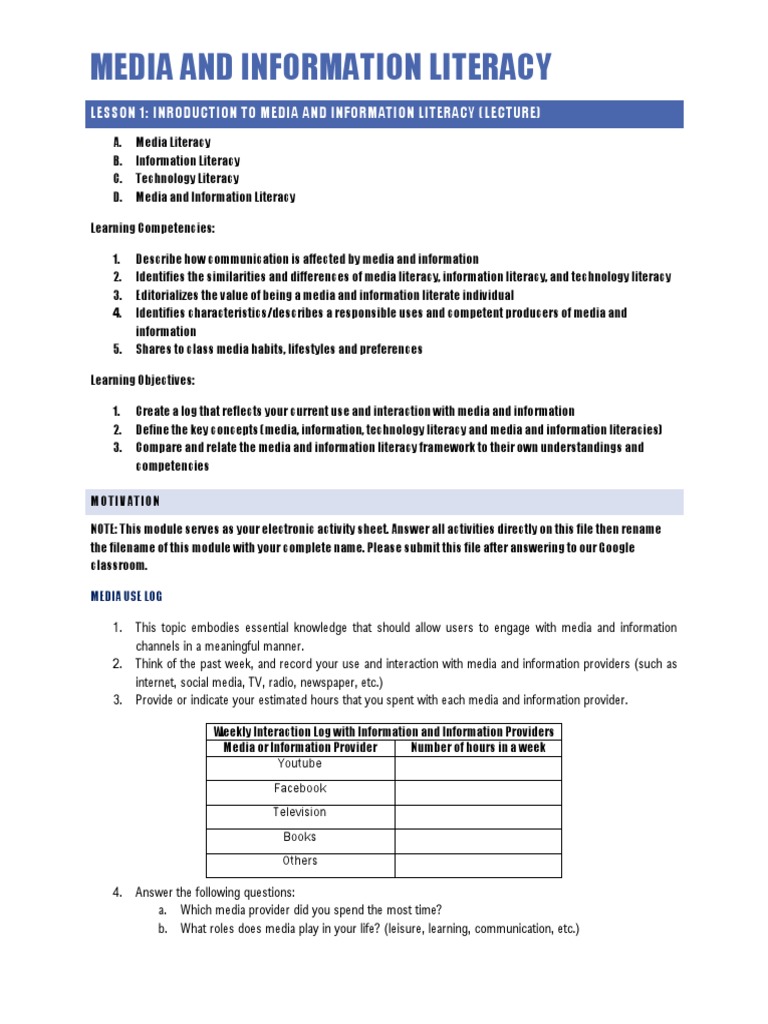 Introduction to Media Literacy Activities | PDF | Information ...