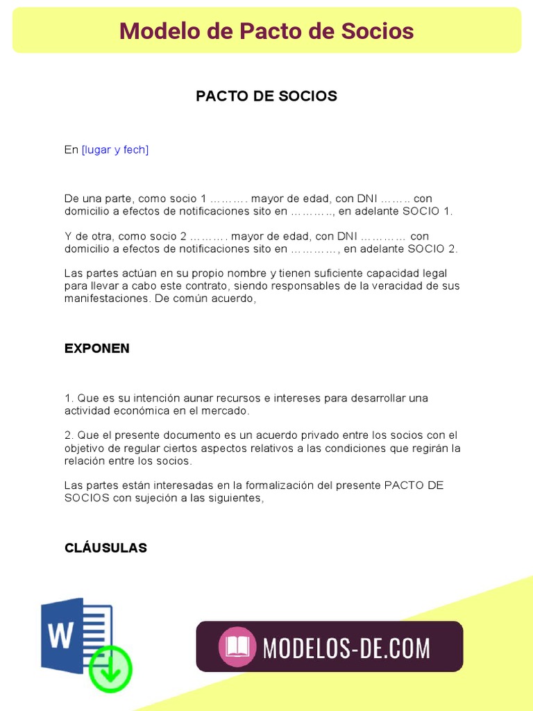 Modelo de Pacto de Socios | PDF | Oferta (economía) | Sociedad de  responsabilidad limitada