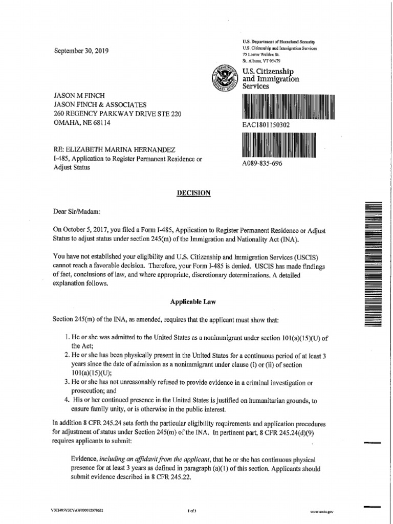 0 - 0 - Decision Letter From USCIS 10.2019 | PDF