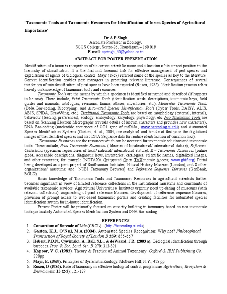 Taxonomic Tools & Taxonomic Resources For Identification of Insect