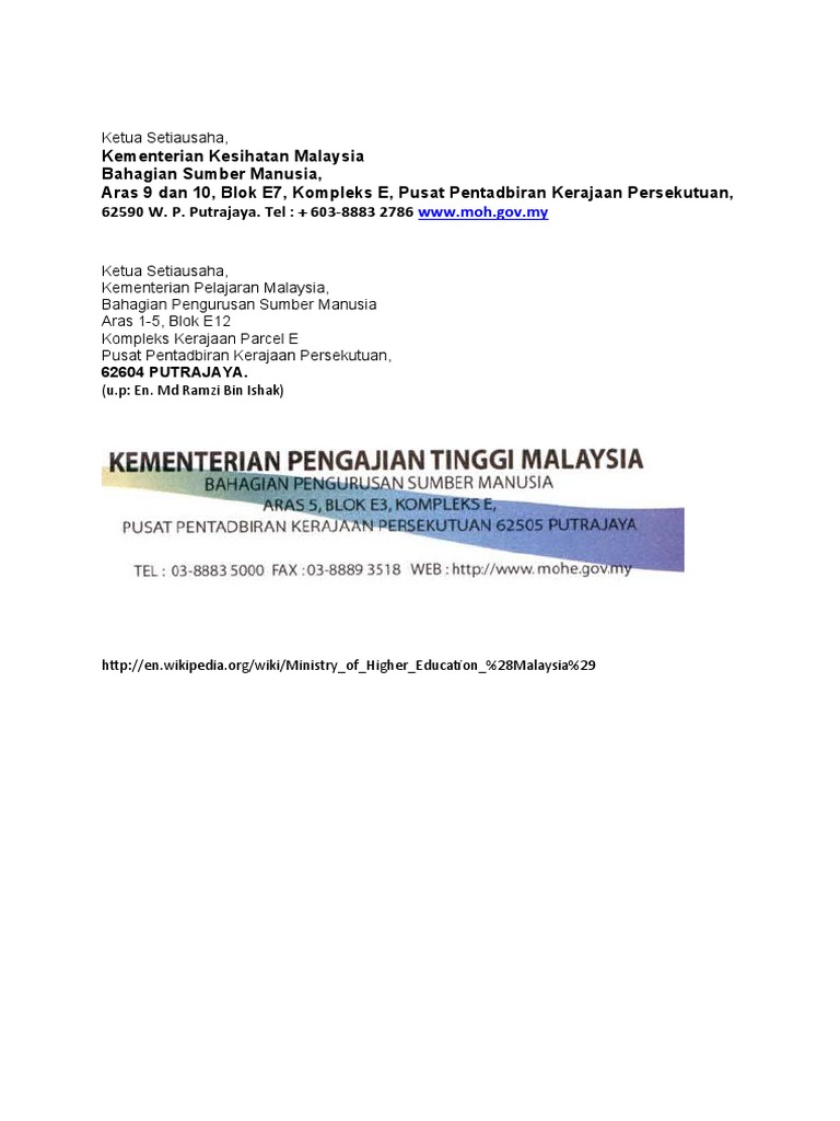 Setiausaha Bahagian Sumber Manusia Kementerian Kesihatan Malaysia Kimaku