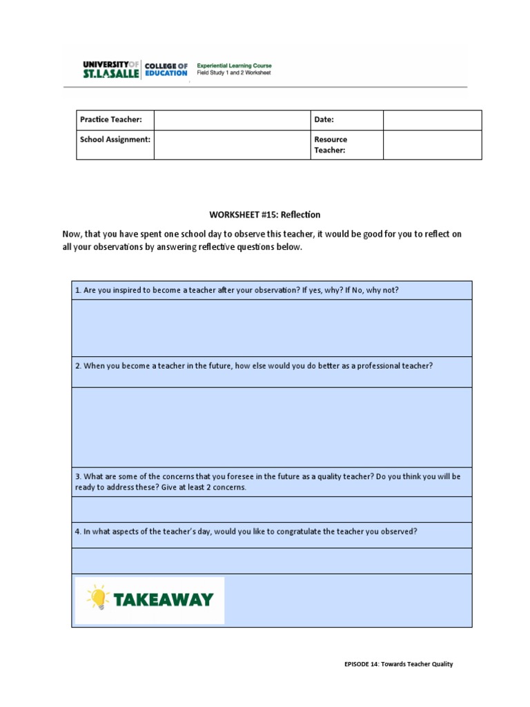Practice Teacher: Date: School Assignment: Resource Teacher | PDF ...