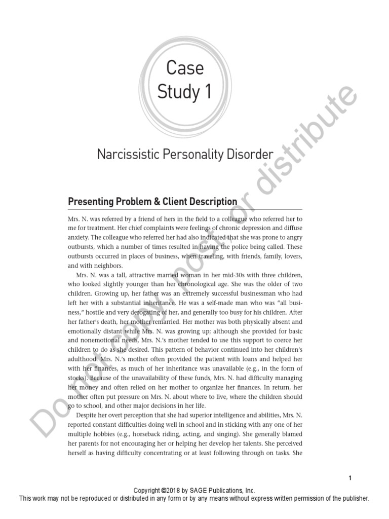 Case Study Narcissism Mrs N | PDF | Psychotherapy | Mood Disorders