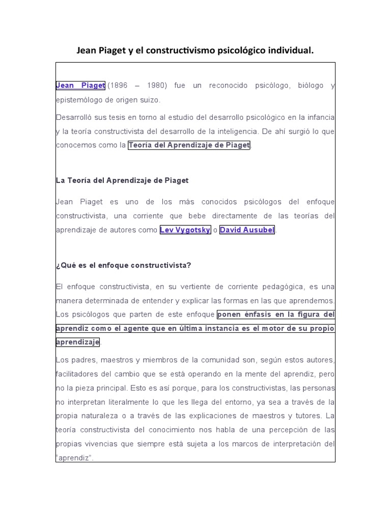 Constructivismo de Piaget en Psicología | PDF | Aprendizaje ...