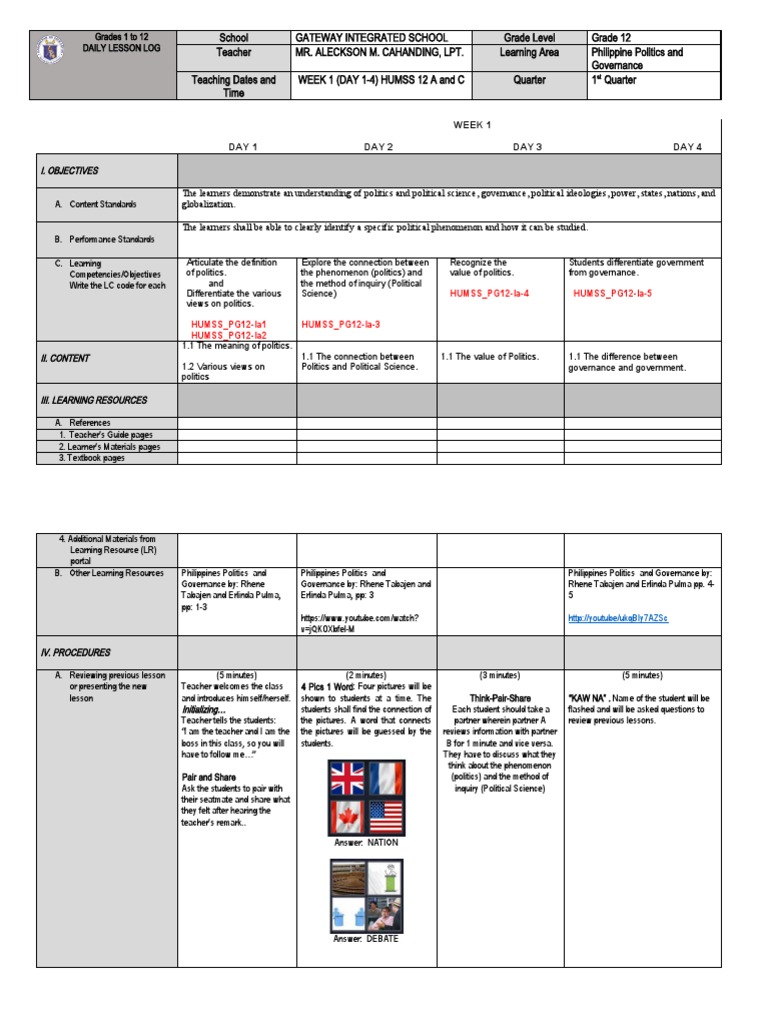 PPG Lesson 1: Introduction to Politics | PDF | Teachers | Governance