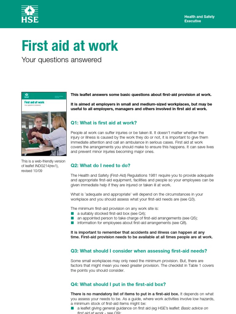 First Aid Health and Safety First Aid Occupational Safety And Health