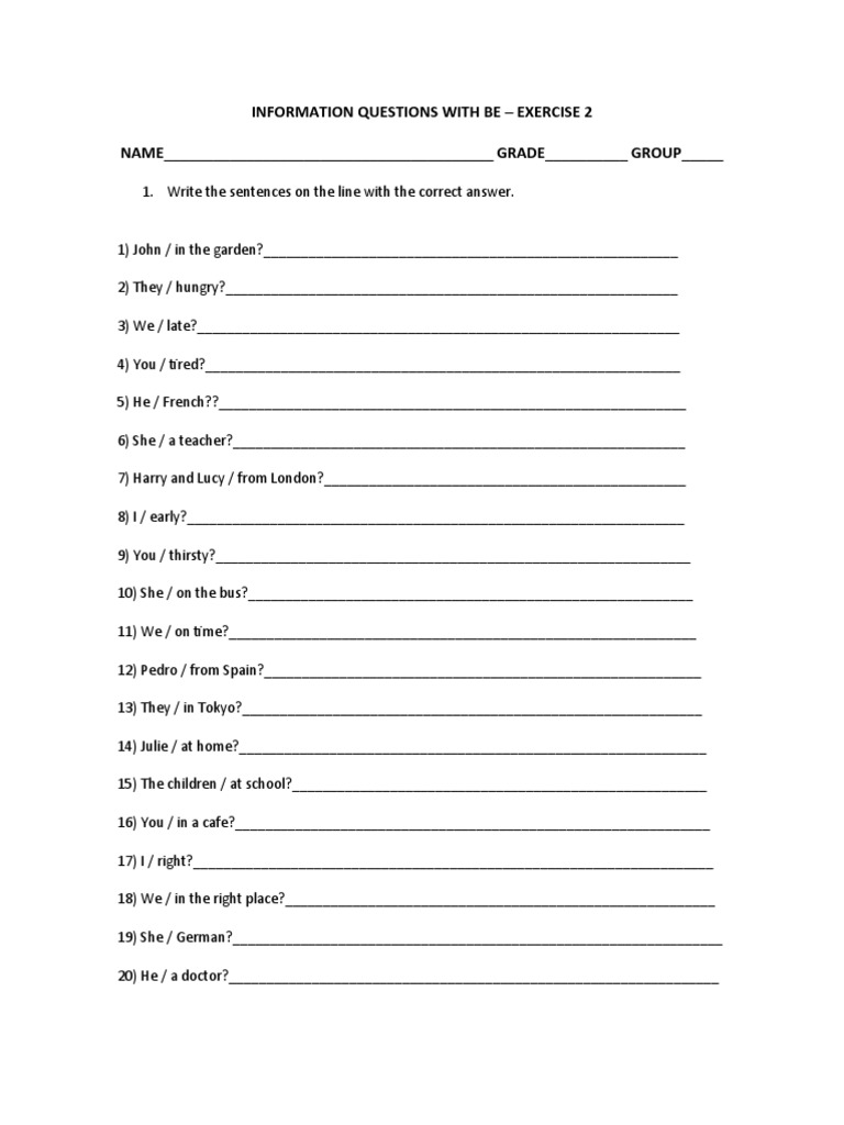 Information Questions Exercise 2 | PDF | Language Arts & Discipline ...