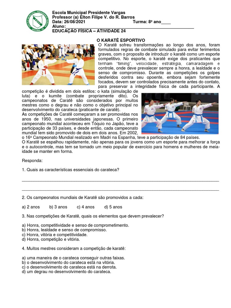 Atividade 24 - Educação Física - 8 Ano - 26.08.2021 | PDF | Karatê ...