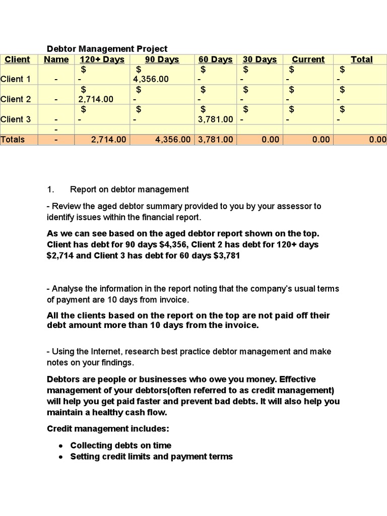 Aged Debtor Management Analysis Report | PDF | Debt | Finance & Money ...
