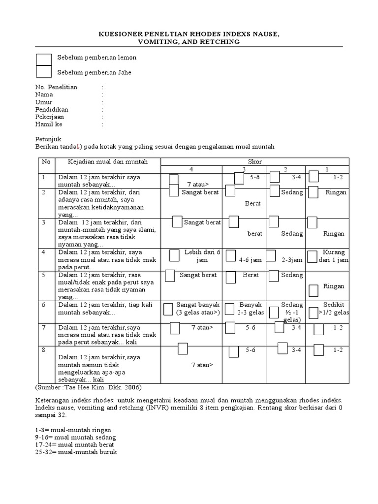 Kuesioner Indeks Mual dan Muntah | PDF