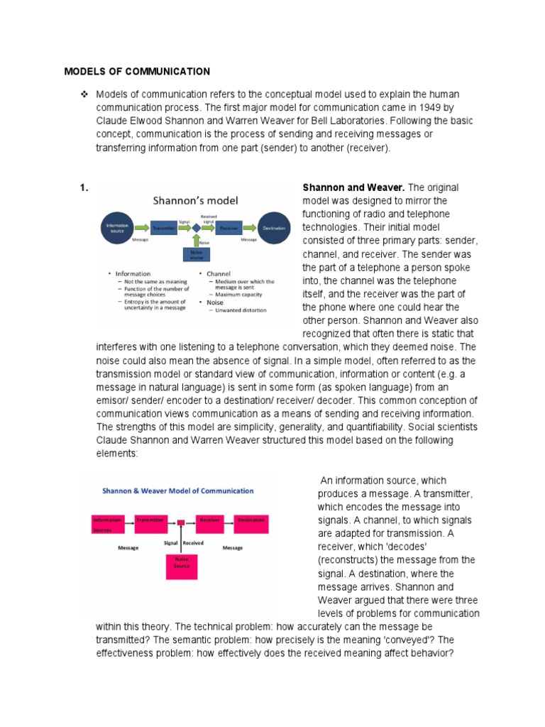 Models of Communication | PDF | Communication | Academic Discipline ...