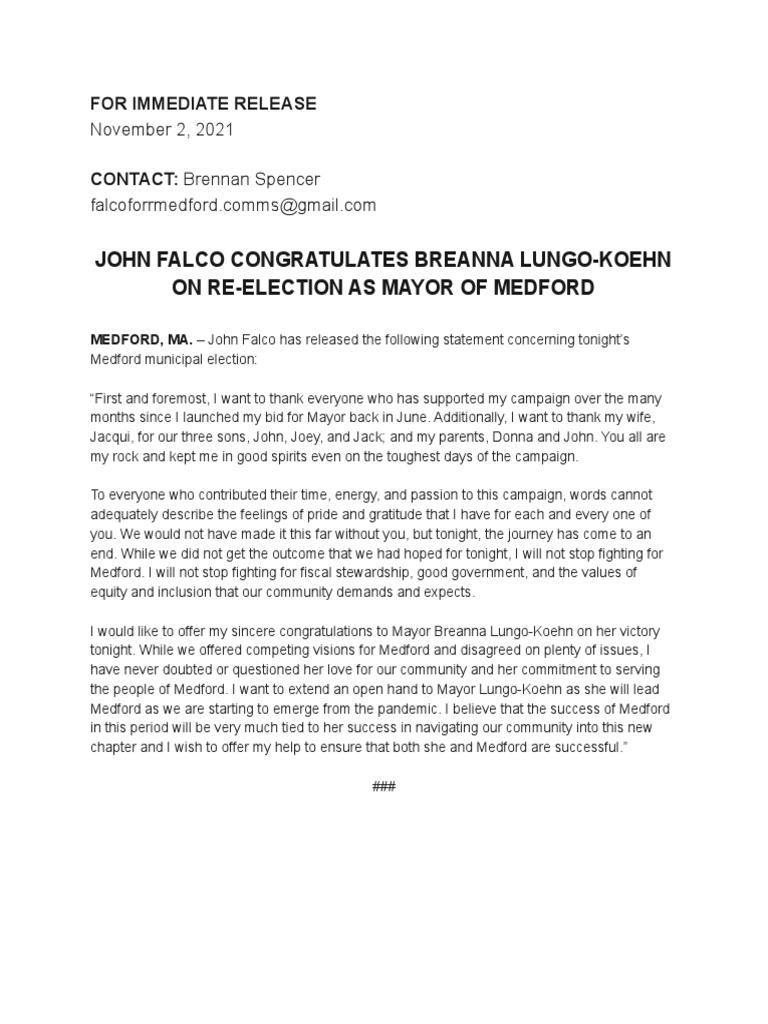 Falco Election Night Statement | PDF