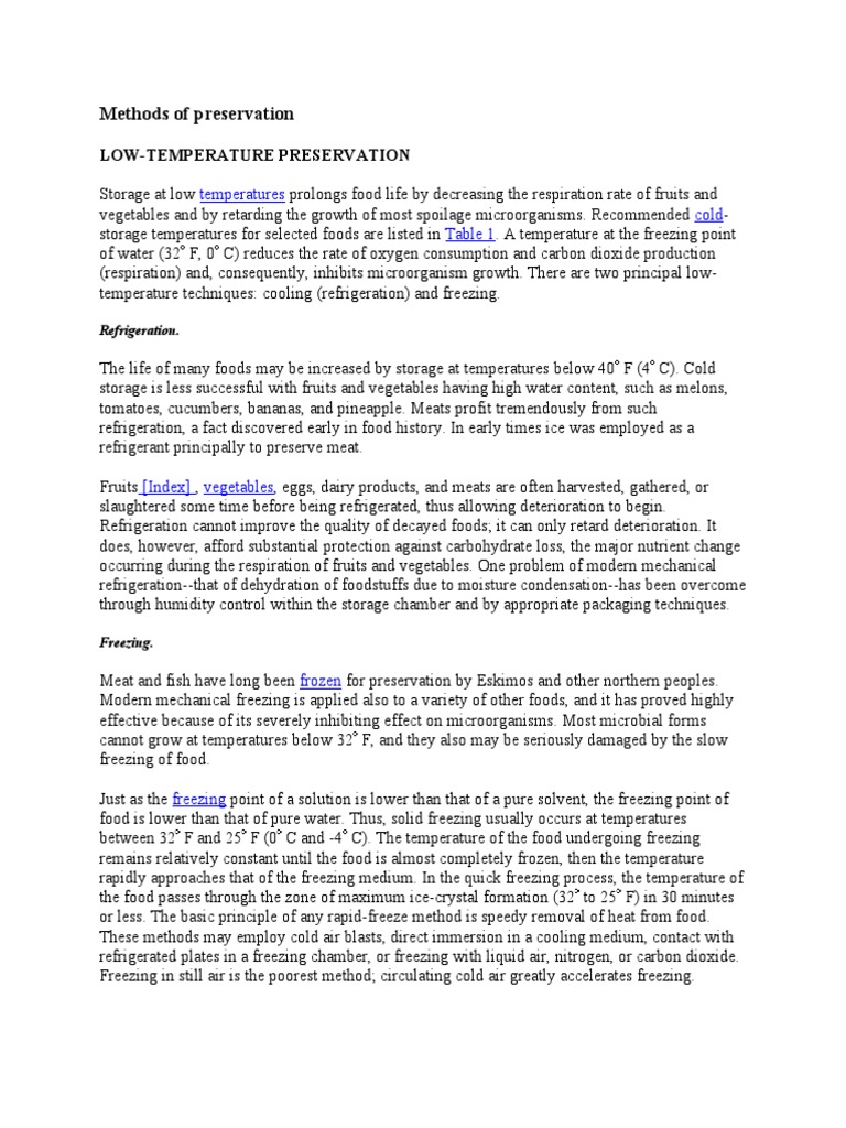 Low-Temperature Food Preservation Methods | PDF | Freezing | Food ...
