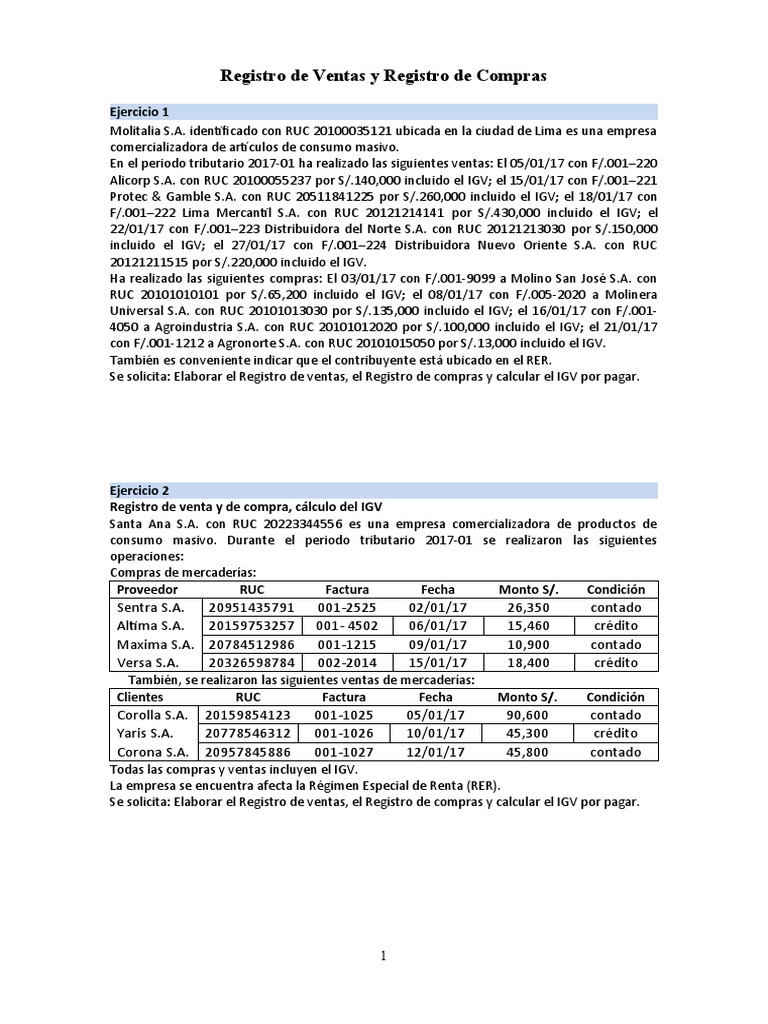 Registro de Ventas y Reg Compras 1-2-3-4 Enunciados | PDF | Factura ...