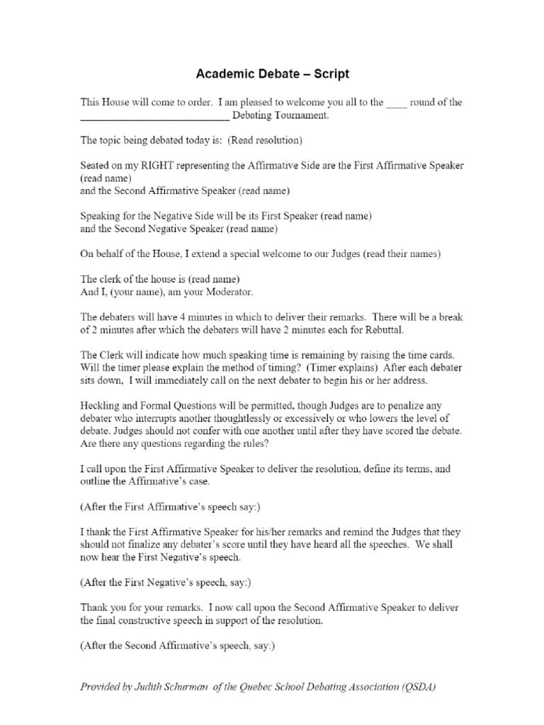 Academic Debate Script | PDF