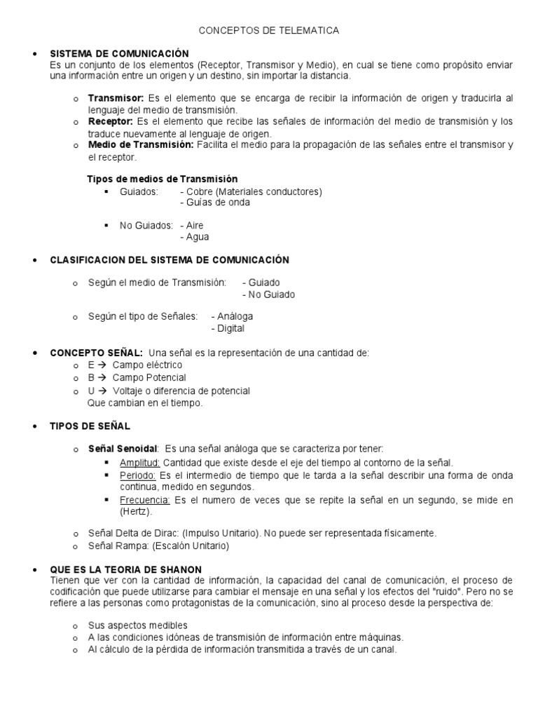 Conceptos Clave de Telemática y Comunicación | PDF | Modulación ...