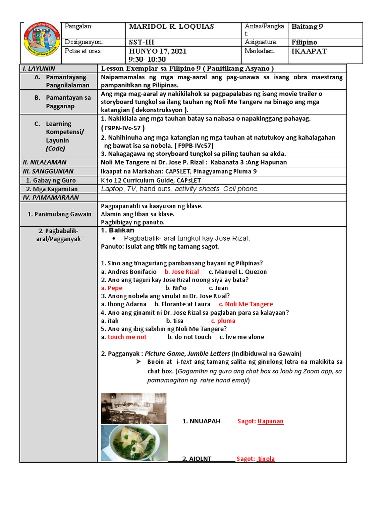 Exemplar Sa FIL 9 COT 2 4th Quarter | PDF