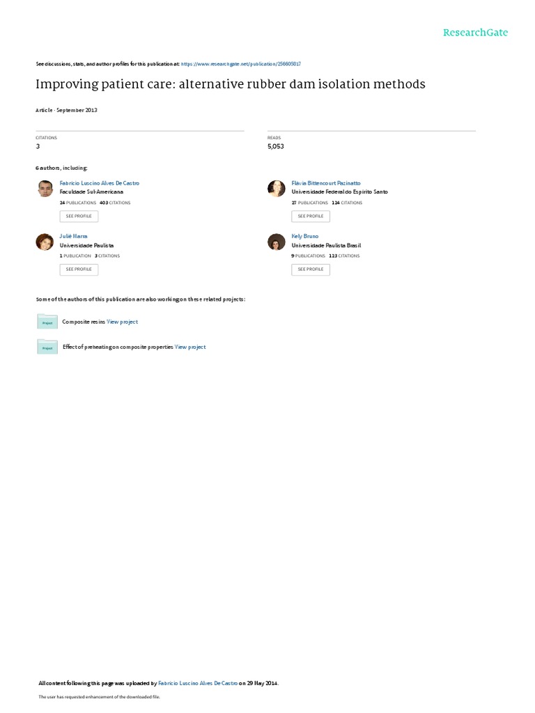 Improving Patient Care Alternative Rubber Dam Isolation Methods PDF