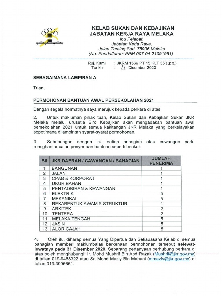 Permohonan Bantuan Awal Persekolahan 2021 Pdf