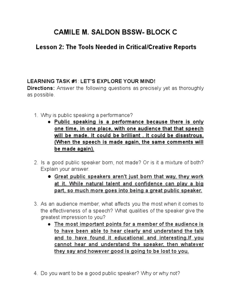 Lesson 2 - The Tools Needed in Critical - Creative Reports | PDF ...