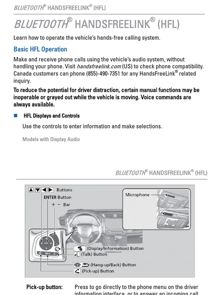 2019 CRV Bluetooth HandsFreeLink TouchScreen PDF Bluetooth
