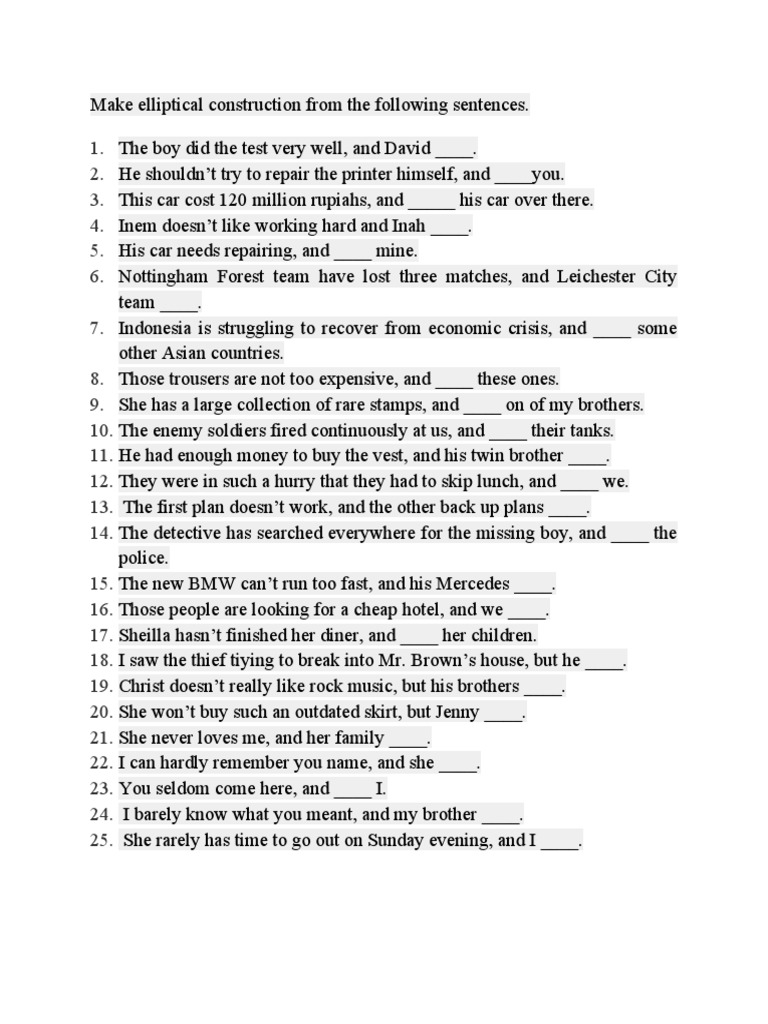 Elliptical Sentence Constructions – ODZL