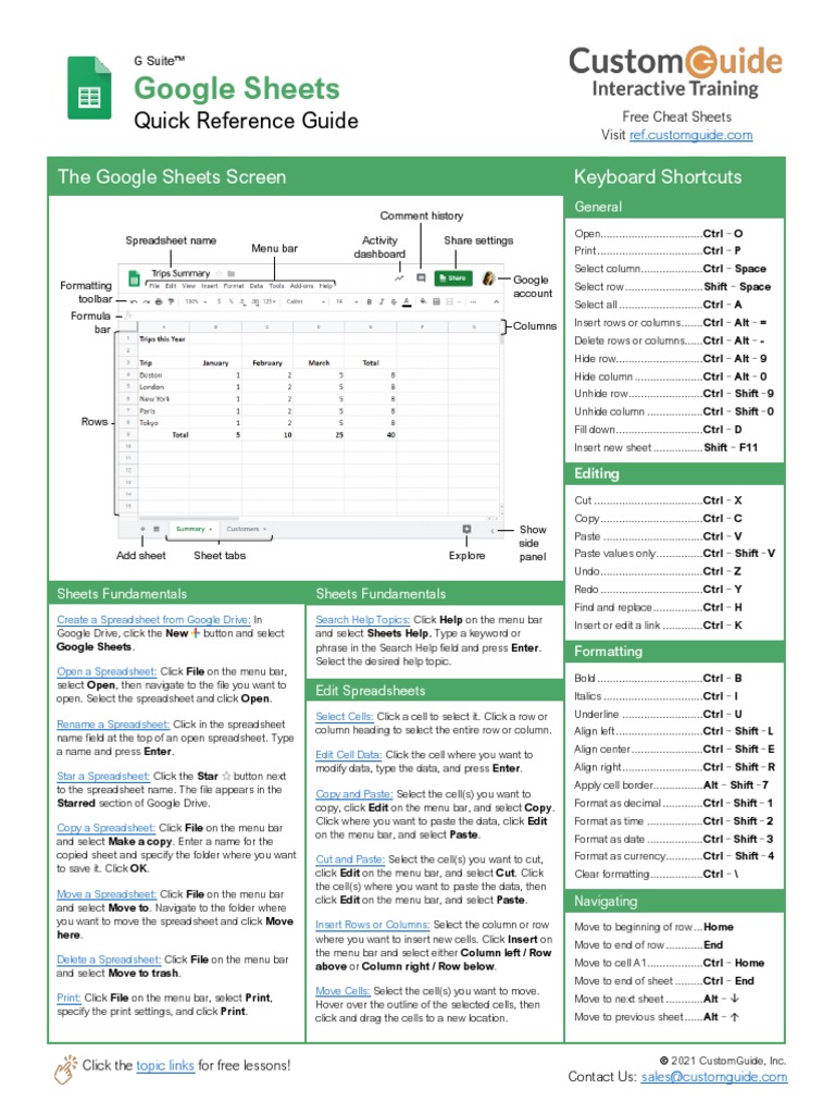 Google Sheets Quick Reference | PDF | Spreadsheet | Function (Mathematics)