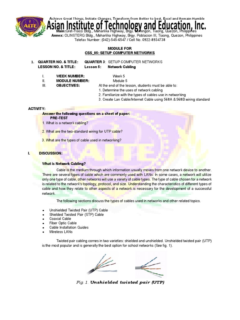 Css 05 Week 5 Module 5 Networking Cabling Pdf Coaxial Cable