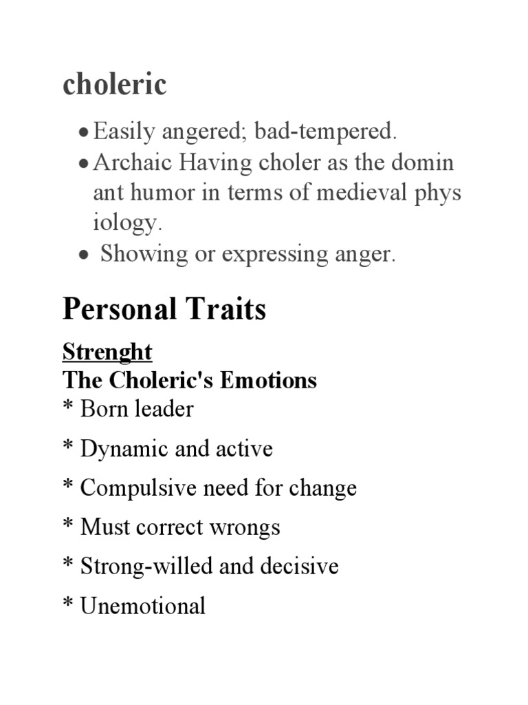 Choleric: Personal Traits | PDF