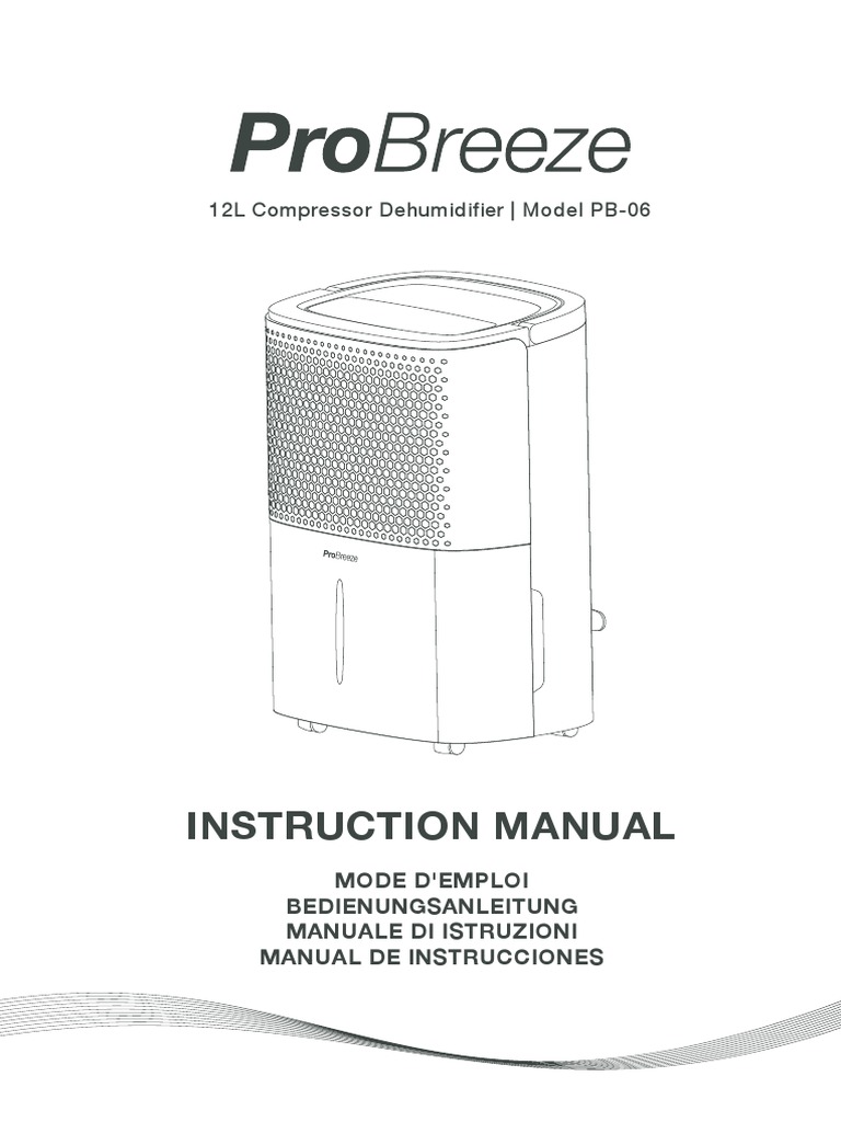 Manual de instrucciones del deshumidificador Peltier de 17 litro Pro Breeze  PB-1-UK