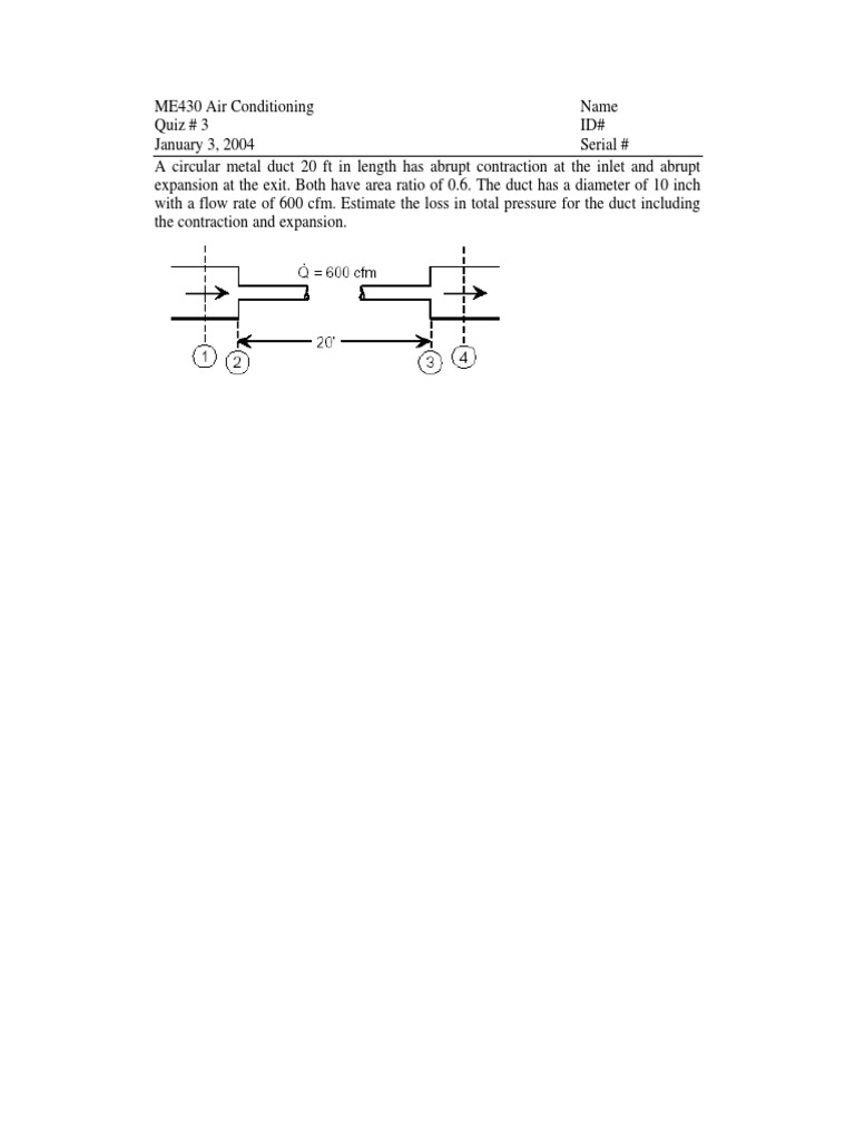 Duct Pressure Loss Calculation Quiz | PDF