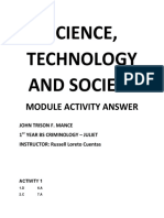 Science, Technology and Society Activity Module Answer