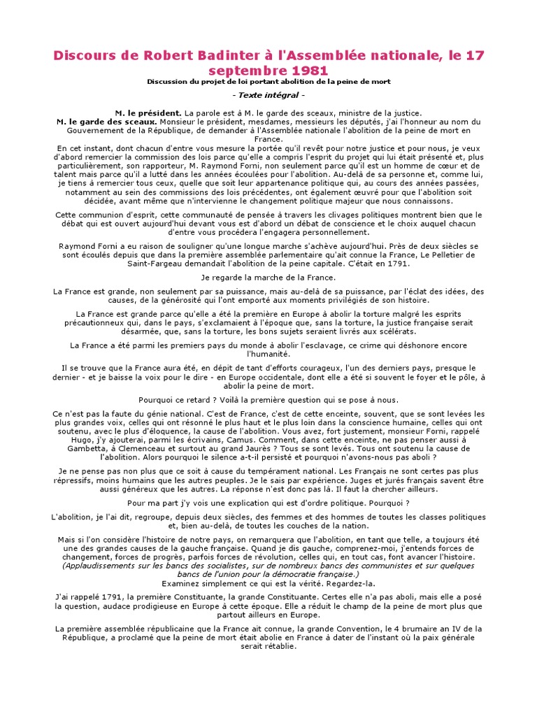 Discours de Badinter sur l'abolition de la peine de mort | PDF | Peine ...