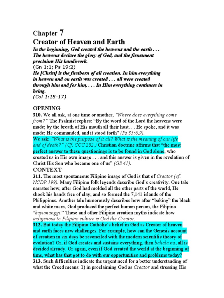 Creator Of Heaven And Earth Opening Pdf Genesis Creation Narrative